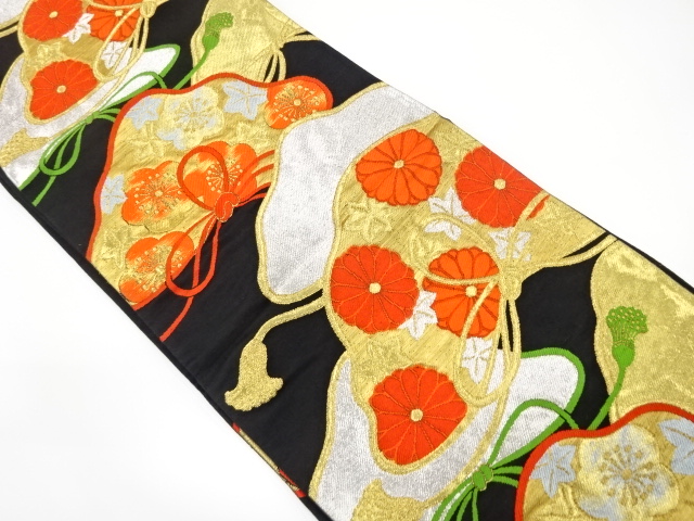 アンティーク　組紐に松模様織り出し袋帯（材料）